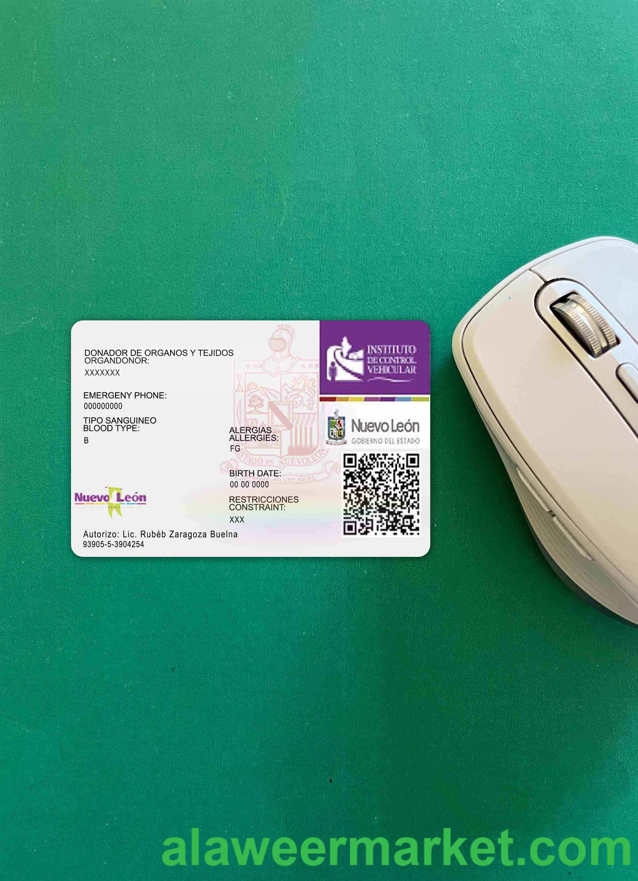 Mexico Nuevo Leon driving license photolook BACK